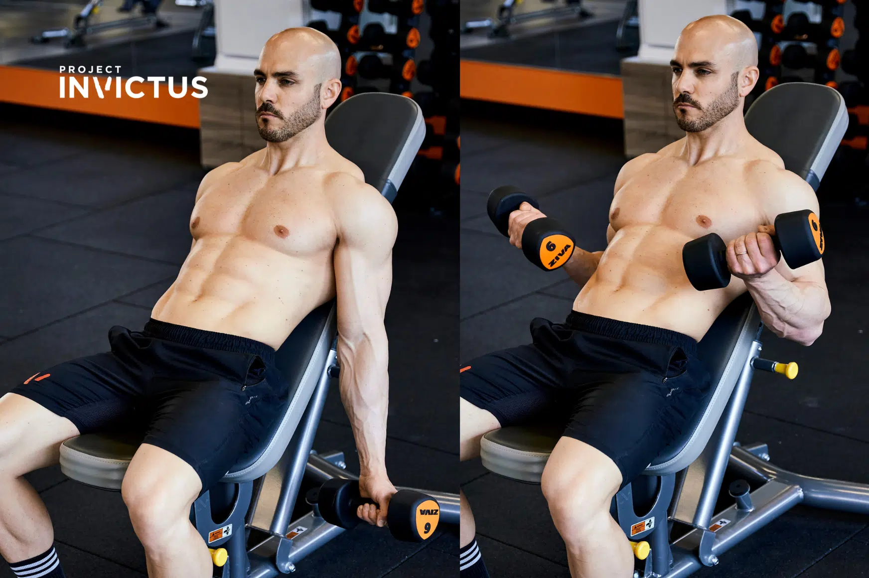 curl manubri su panca inclinata