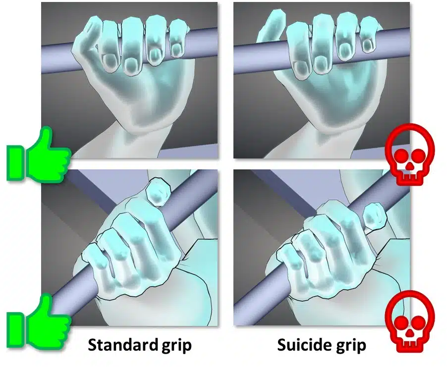 A sinistra presa normale, a destra suicide grip